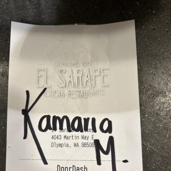 El Sarape - The food, fantastic.  The handwriting on my receipt... beautiful beyond words. - Mexican Near Me - Olympia, Washington
