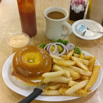 Cecils - Lox burger with a side of crinkle cut fries and a cup of coffee - Delis Near Me - Saint Paul, Minnesota