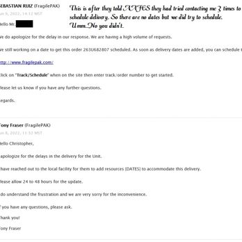 Fragile Pack - They told aafes they tried contacting me to schedule a delivry 3 times. Yet, how can they do that when they email me saying they can't. Liar - Shipping Centers Near Me - Louisville, Kentucky