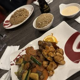Combination steak and chicken with Veggies // Chicken fried rice Combination steak and chicken with Veggies // Chicken fried rice