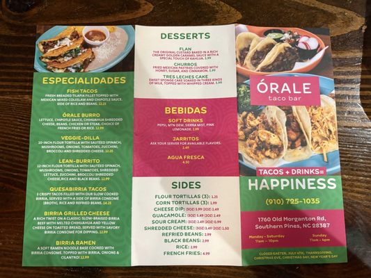 Menu photo 1 Orale Taco Bar Southern Pines, NC Menu photo 1 Orale Taco Bar Southern Pines, NC