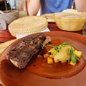 Casa Oaxaca - Mole Manchamanteles - Short rib, manchamanteles mole sauce, fruit relish, plantain puree - Oaxacan Near Me - Oaxaca, OAX