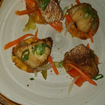 Dukunoo - Appetizer: Green plantains topped with escoveitch snapper... delightful - Caribbean Near Me - Miami, Florida Dukunoo - Appetizer: Green plantains topped with escoveitch snapper... delightful - Caribbean Near Me - Miami, Florida