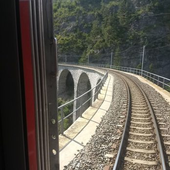 Glacier Express - photo shot through the rear window of the train's last car - Transportation Near Me