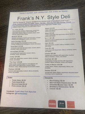Menu photo 4 Frank's New York Style Deli Phoenix, AZ