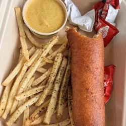 The Garage at Cash Alley - Homemade corn dawgs!! Amazing dipping sauce!