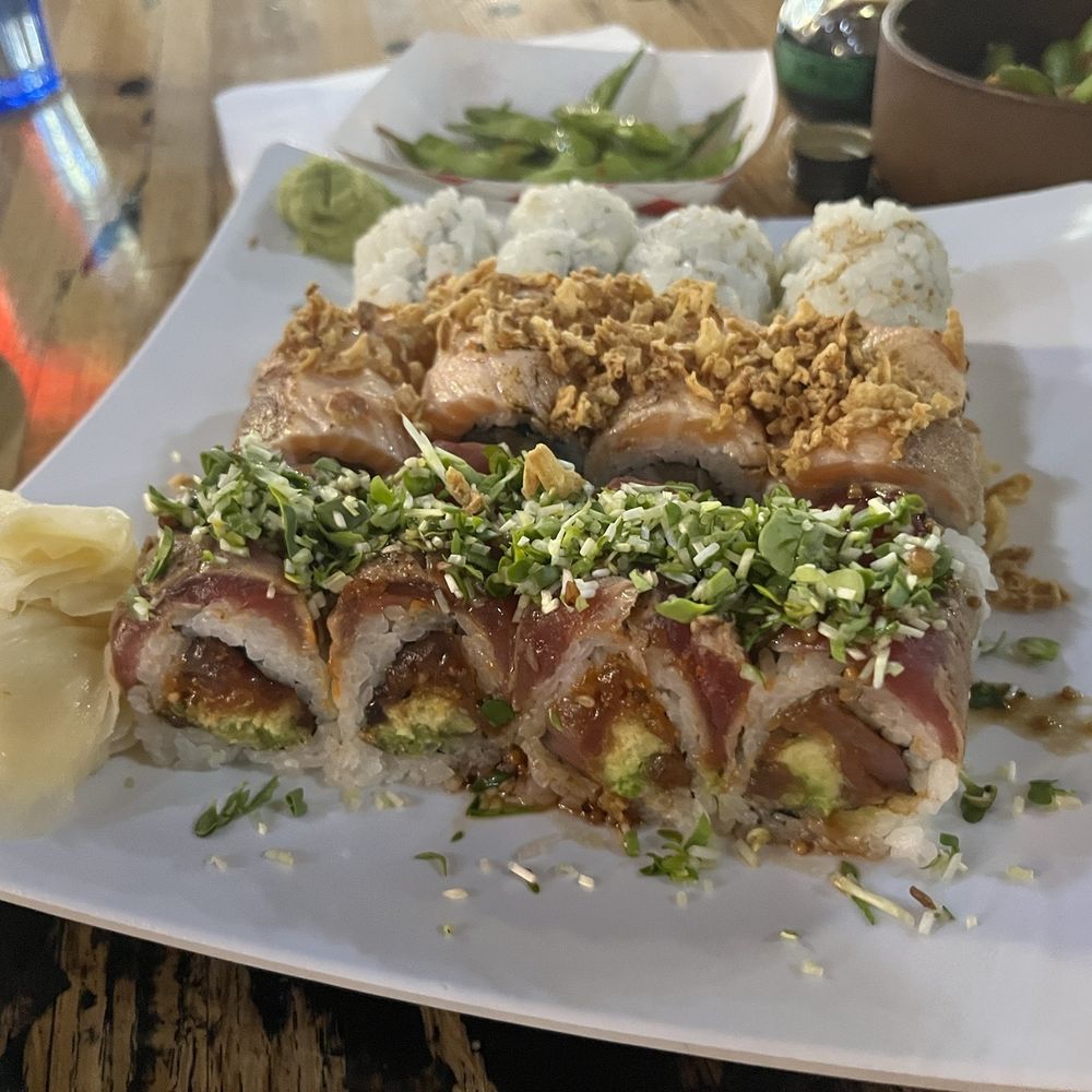 Misaki - Front to back: Misaki Roll, Salmon Tartare Roll & *Tuna Avocado Roll - Sushi Bars Near Me - Aurora, Colorado Misaki - Front to back: Misaki Roll, Salmon Tartare Roll & *Tuna Avocado Roll - Sushi Bars Near Me - Aurora, Colorado