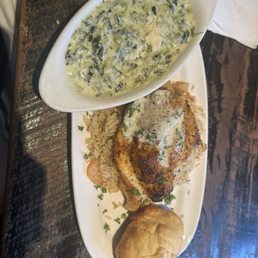 Crab stuffed catfish over shrimp rice
