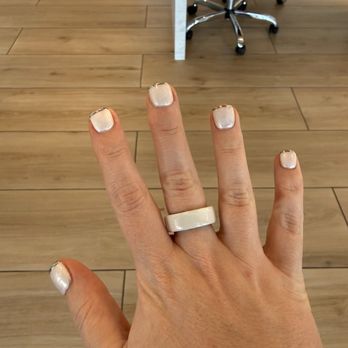Detox Spa & Nails - Pearl gel color with silver chrome French tips - Nail Salons Near Me - Mansfield, Texas