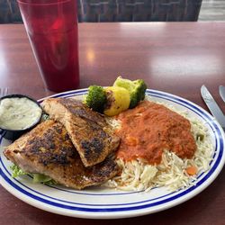 American Grille - Salmon, broccoli, and rice.  Tastes as good as it looked. This is a gem of a restaurant in Ypsilanti.  One of the best if not number one