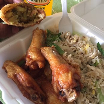 Chez Quan's - Chicken Wing meal with Chicken Fried Rice and a Sweet Potato Curry Empanada. So good. - Thai Near Me - Melbourne, Florida