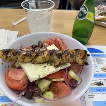 Mykonos Grill - Mykonos Greek salad with chick kabob - Mediterranean Near Me - Boca Raton, Florida