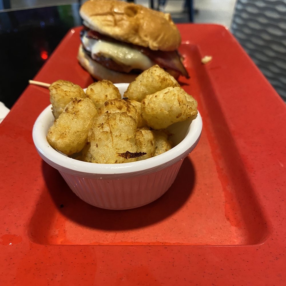 Mellow Mushroom Lakeland - Burger with bacon and swiss, also a side of tota - Pizza Near Me - Lakeland, Florida Mellow Mushroom Lakeland - Burger with bacon and swiss, also a side of tota - Pizza Near Me - Lakeland, Florida