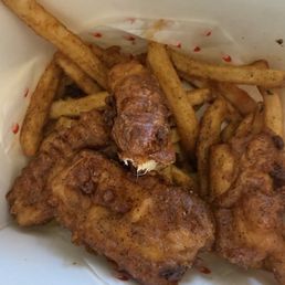 Very black pepper-heavy fish and chips. Not good. Very black pepper-heavy fish and chips. Not good.