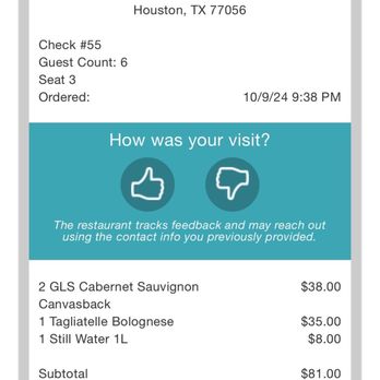Tavola - Bill | receipt - Italian Near Me - Houston, Texas