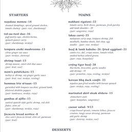 Food menu, March 2026 Food menu, March 2026
