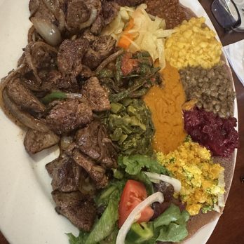 Chercher Ethiopian Restaurant & Mart - Chercher Beef Special Tibs with Deluxe Veggie Combo - Ethiopian Near Me - Washington, DC, District of Columbia