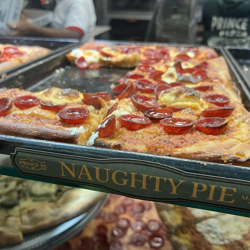 Prince Street Pizza - THE NAUGHTY PIE - $7 - Spicy Vodka Sauce (contains Prosciutto), Pepperoni, Fresh Mozzarella, Whipped Ricotta, Zab's Hot Honey. - Pizza Near Me - Pasadena, California