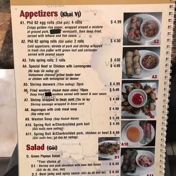 Pho 62 - Appetizers & Salad Menu - Vietnamese Near Me - Rialto, California