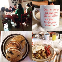Shaw's Lodging - Breakfast at Shaw's - Coffee, Orange Juice, 3 Eggs, Bacon, Blueberry Pancakes, and Hash Browns.