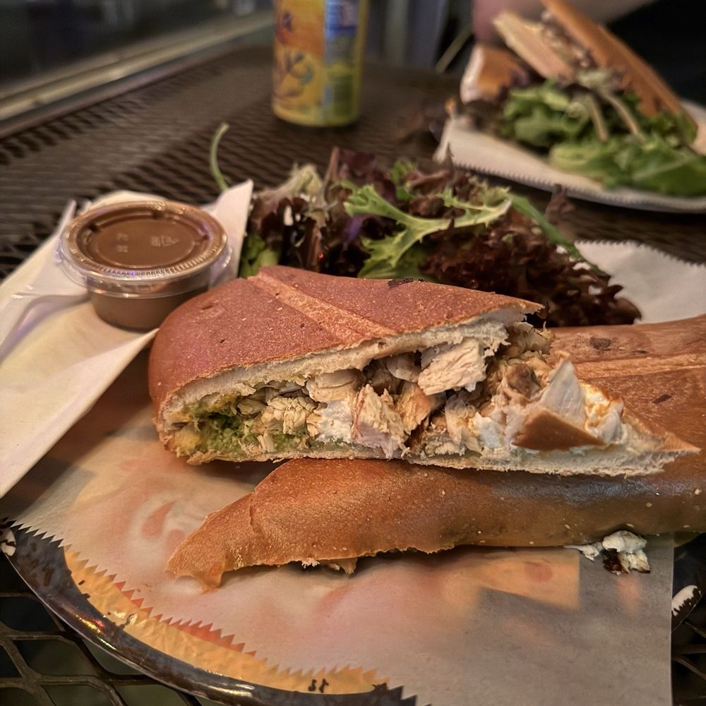 Grinderman pressed sandwich with balsamic and mixed greens Grinderman pressed sandwich with balsamic and mixed greens