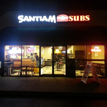 Santiam Subs - the front of a restaurant at night - Sandwiches Near Me - Salem, Oregon Santiam Subs - the front of a restaurant at night - Sandwiches Near Me - Salem, Oregon