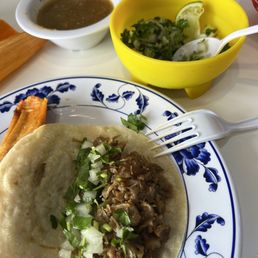 Carnitas taco with onions and cilantro so you can add your own.