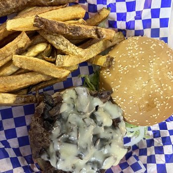 The Blue Wave - Mushroom & Swiss Burger - Dive Bars Near Me - Idaho Falls, Idaho