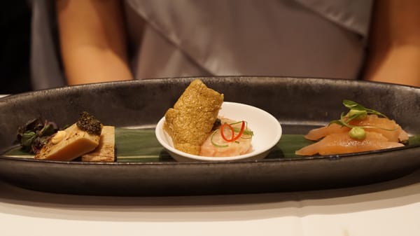 Photo of Ame - San Francisco, CA, US. Local Albacore Tuna Three-Ways: Nigiri-zushi, Tartare and Grilled Belly