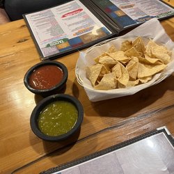 Maria’s Mexican Restaurant - The two salsas, and chips! The green was a bit spicy, red was mild. Both were great!