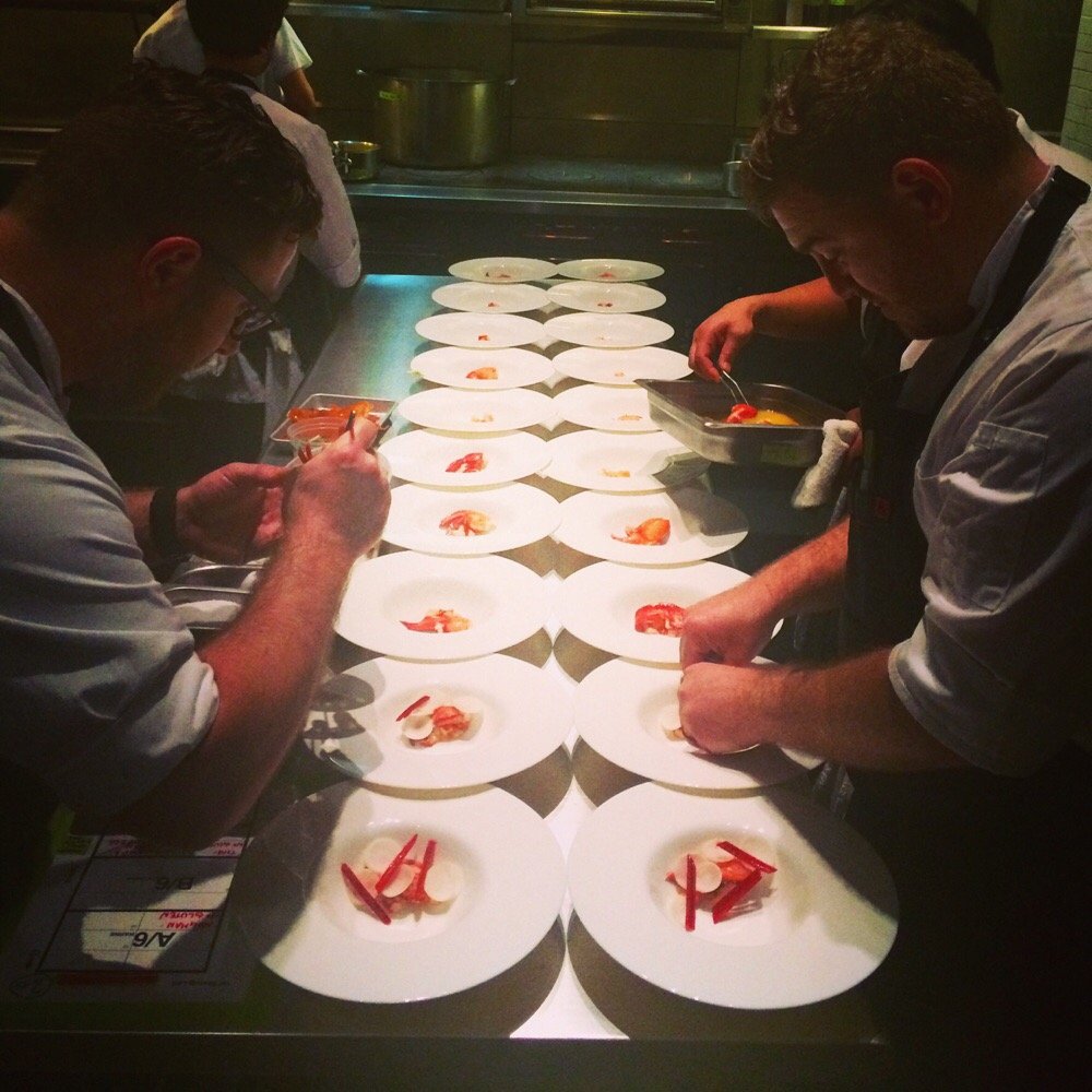 Lazy Bear - Chefs prepping lobster course - New American Near Me - San Francisco, California Lazy Bear - Chefs prepping lobster course - New American Near Me - San Francisco, California