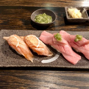 Rocket Sushi - Sake Toro Nigiri (salmon), left; OToro Nigiri (tuna), right. Good, but price at $11 and $17, respectively. - Sushi Bars Near Me - San Francisco, California Rocket Sushi - Sake Toro Nigiri (salmon), left; OToro Nigiri (tuna), right. Good, but price at $11 and $17, respectively. - Sushi Bars Near Me - San Francisco, California