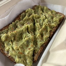 Avocado Toast (Avocado Spread, Himalayan Sea Salt, Black Pepper, Olive Oil, and Toasted Whole Grain Organic Bread) for $5.25