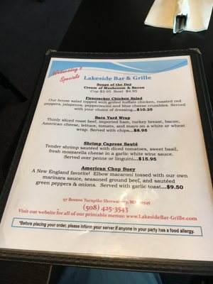 Menu photo 2 Lakeside Bar & Grille Shrewsbury, MA Menu photo 2 Lakeside Bar & Grille Shrewsbury, MA