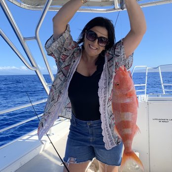 Makai Adventures - My with my catch! Gina cleaned it and we took it to "down the hatch" restaurant and they grilled it for us to eat. - Boat Charters Near Me - Lahaina, Hawaii Makai Adventures - My with my catch! Gina cleaned it and we took it to "down the hatch" restaurant and they grilled it for us to eat. - Boat Charters Near Me - Lahaina, Hawaii
