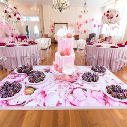 Kayla Huston Events - Custom designed dessert table with pink peony overlay