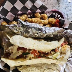 Town Pump Bar and Grill - The large airy fresh taco shell with all the fixings. Love this taco.