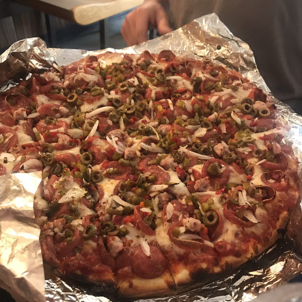 Joe's Pizzeria - Everything but the kitchen sink plus green olives-jumbo size - Pizza Near Me - Dayton, Ohio