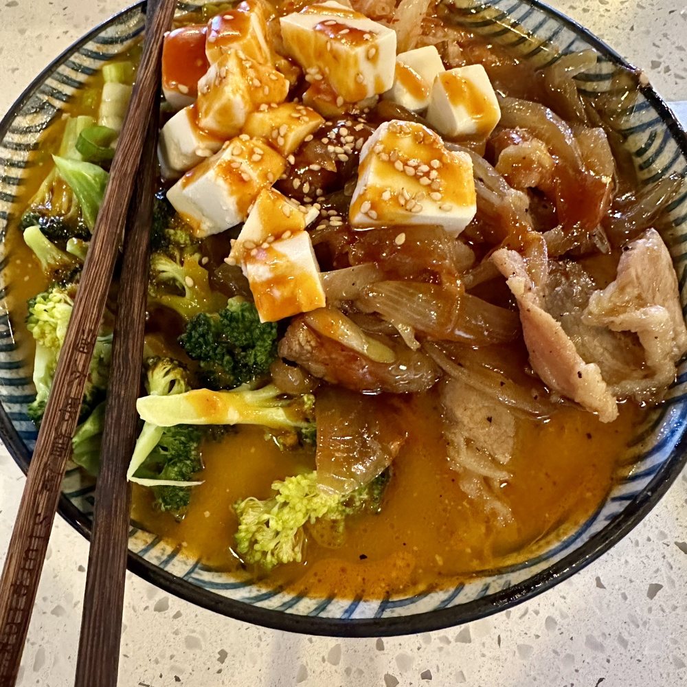 The delicious Korean Army Ramen! Fresh meat and veggies with some really nice spicy heat. The delicious Korean Army Ramen! Fresh meat and veggies with some really nice spicy heat.