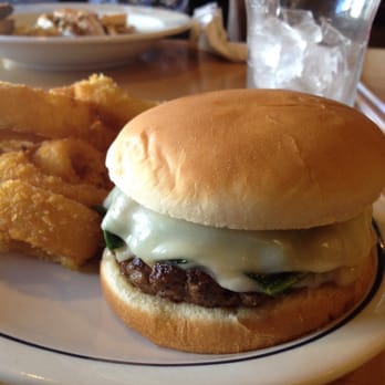 IHOP - Mushroom, spinach, swiss, burger with onion rings. - Burgers Near Me - Zion Crossroads, Virginia