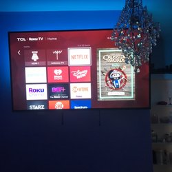 Jeff’s Tv Mounting & Home Repair Services - Tv mounted with LED lights and wires hidden