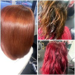 New York Dominican Stylists Salon - Cambio de color de rojo a un color coper sin usar decolorante