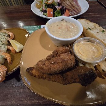 Urban Plates - 2 piece chicken dinner with fries, seafood chowder, and garlic shrimp. - New American Near Me - Brea, California Urban Plates - 2 piece chicken dinner with fries, seafood chowder, and garlic shrimp. - New American Near Me - Brea, California