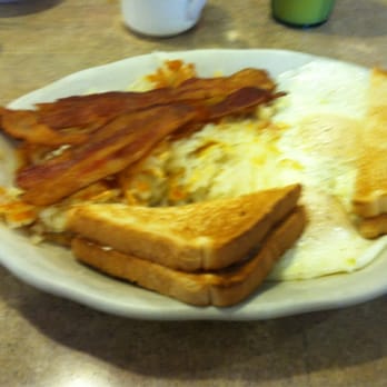 Breakfast Hut - Two eggs over easy with bacon hash browns and white toast - Breakfast & Brunch Near Me - Reading, Pennsylvania