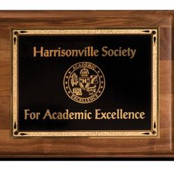 CM Engravers - 7" x 9" Genuine Walnut Step Edge Plaque with Black Teardrop Plate
