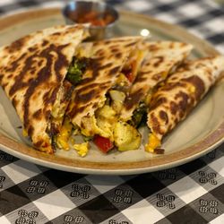 Lazy Daisy Diner & Cafe - Breakfast Quesadillas with delicious peach salsa, a great choice for brunch!