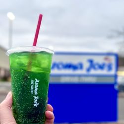 Aroma Joe's - 24 oz AJ energy drink - green alien flavor - tastes a bit like monster (blu raspberry)