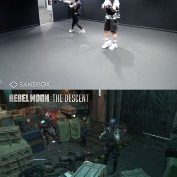 Sandbox VR - Split screen playing Rebel Moon The Descent - Virtual Reality Centers Near Me - San Diego, California Sandbox VR - Split screen playing Rebel Moon The Descent - Virtual Reality Centers Near Me - San Diego, California