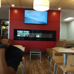 Wendy's - Tv & framed 1-row of briquets fireplace. Its a nice looking Wendy's.