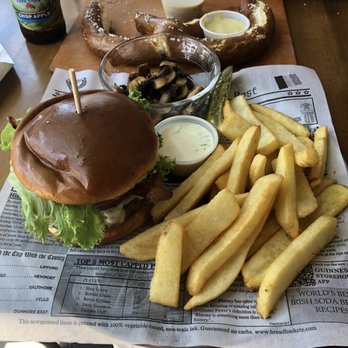 Lucky Fools Pub - Lucky burger with fries. Mushrooms on the side. - Pubs Near Me - Moorpark, California